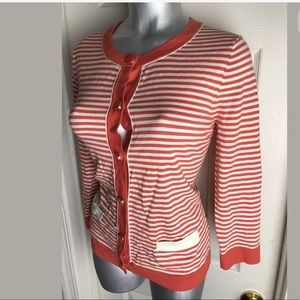 Talbots Coral Striped Cardigan Medium-Button Down